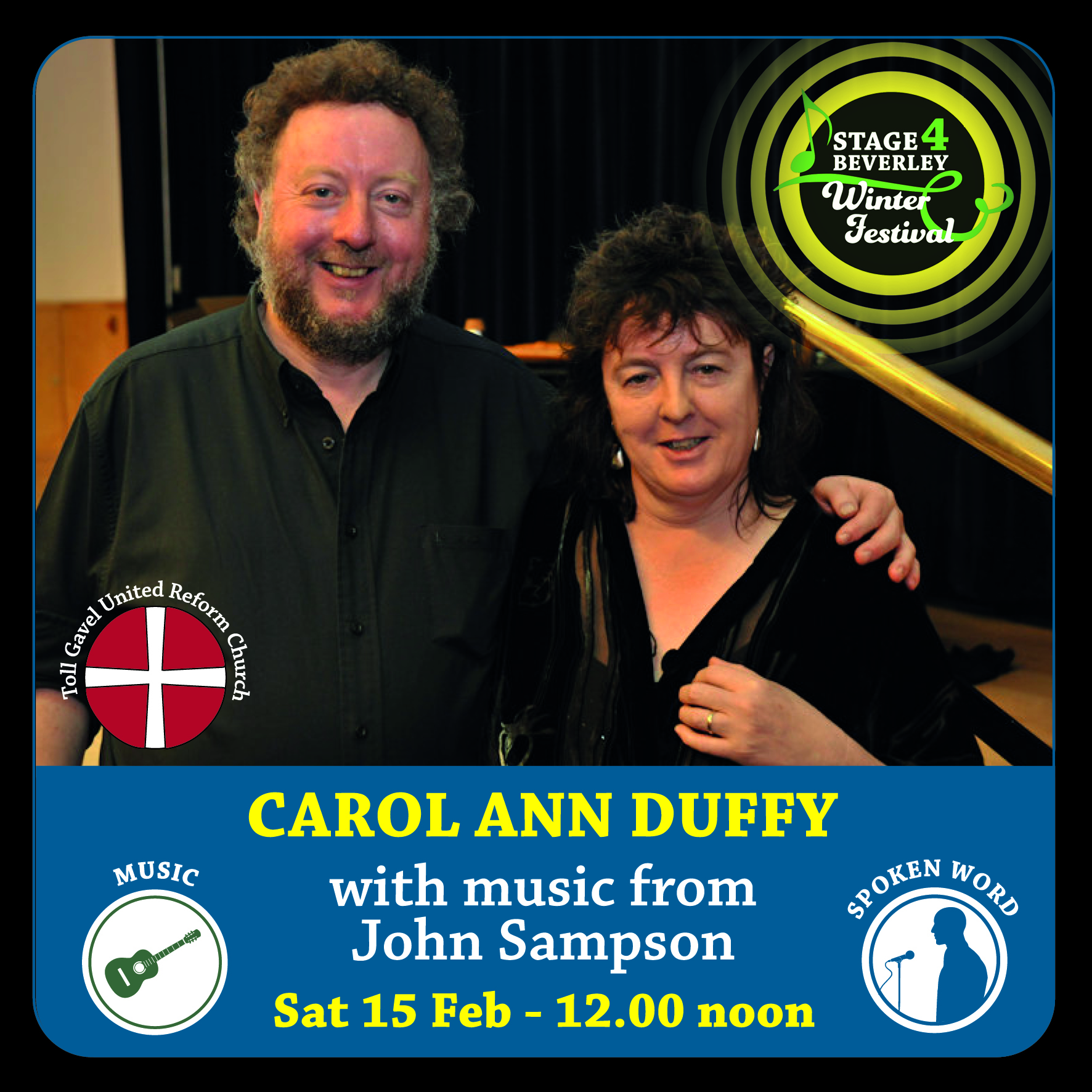 Stage4Beverley Winter Festival | Carol Ann Duffy  – Award winning former Poet Laureate with music from John Sampson – Plus Support Lucy Ayrton